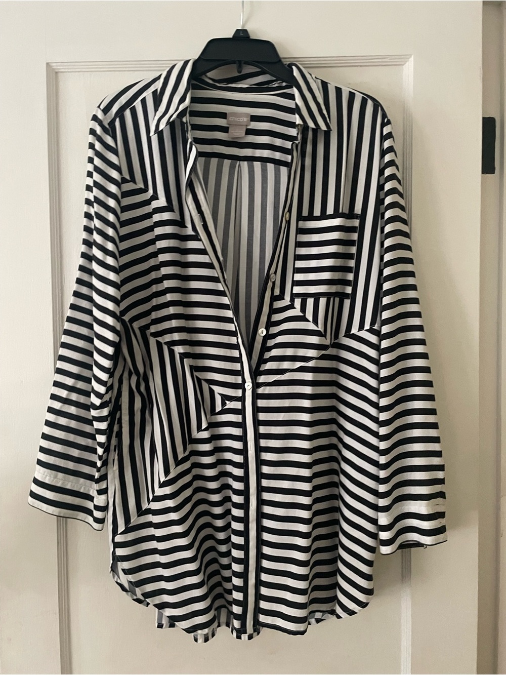 Chico's Black and White Striped Button-Down Shirt